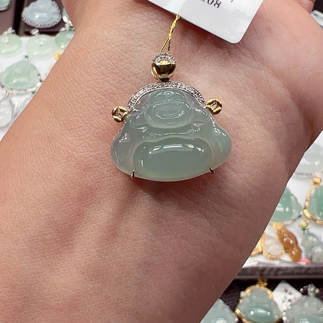 吊坠(不含链)18K金镶嵌翡翠佛公
