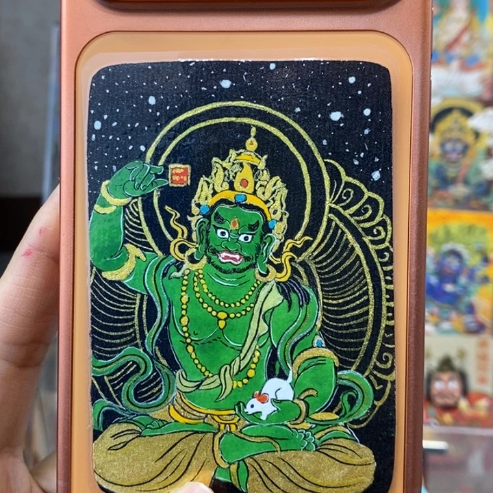 五路财神绿财神纯手绘背贴