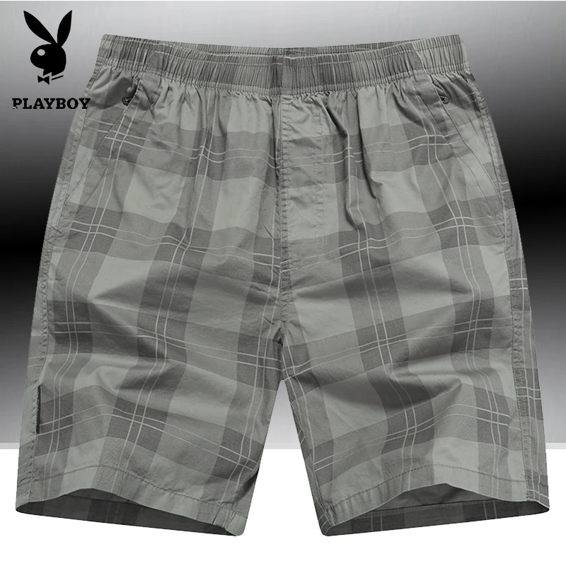 花花公子短裤男夏季5分裤宽松五分裤中裤格子透气薄款运动沙滩裤