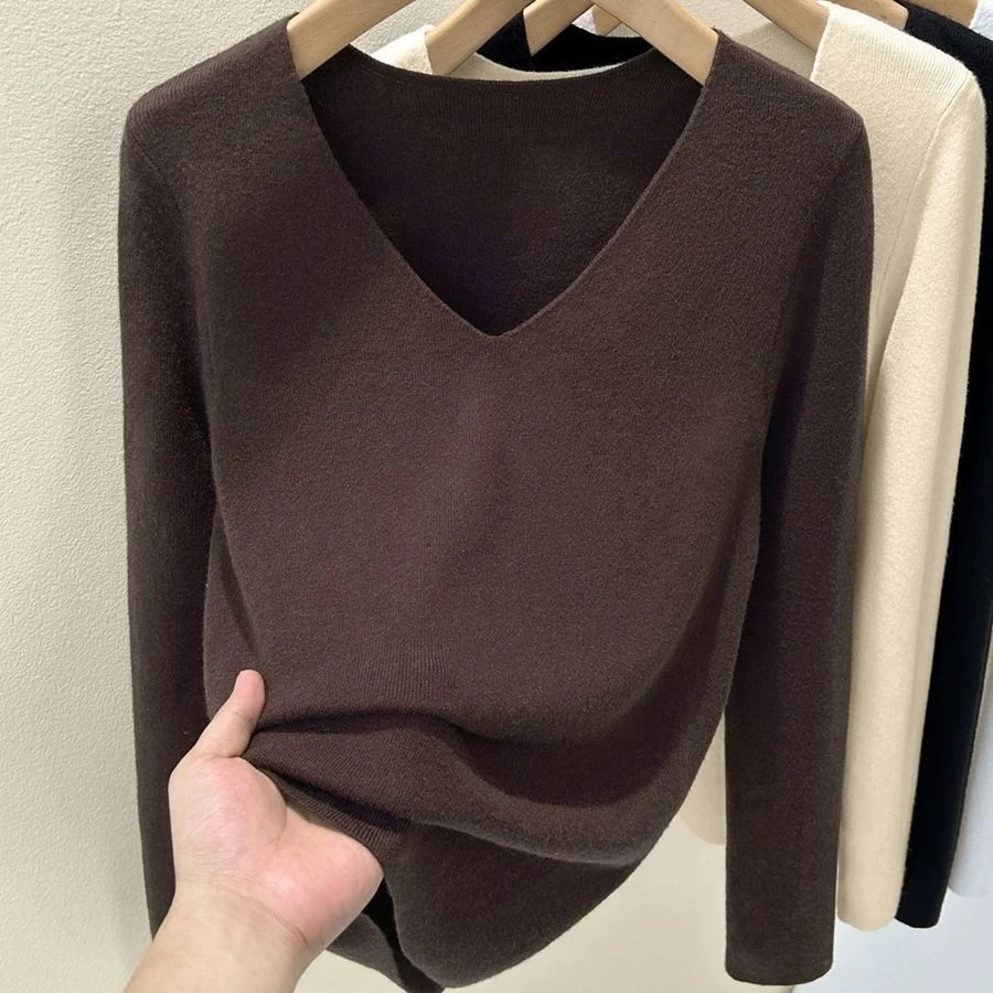 100撤柜正品羊毛V领女秋冬新款宽松显瘦一100羊毛V领羊毛衫