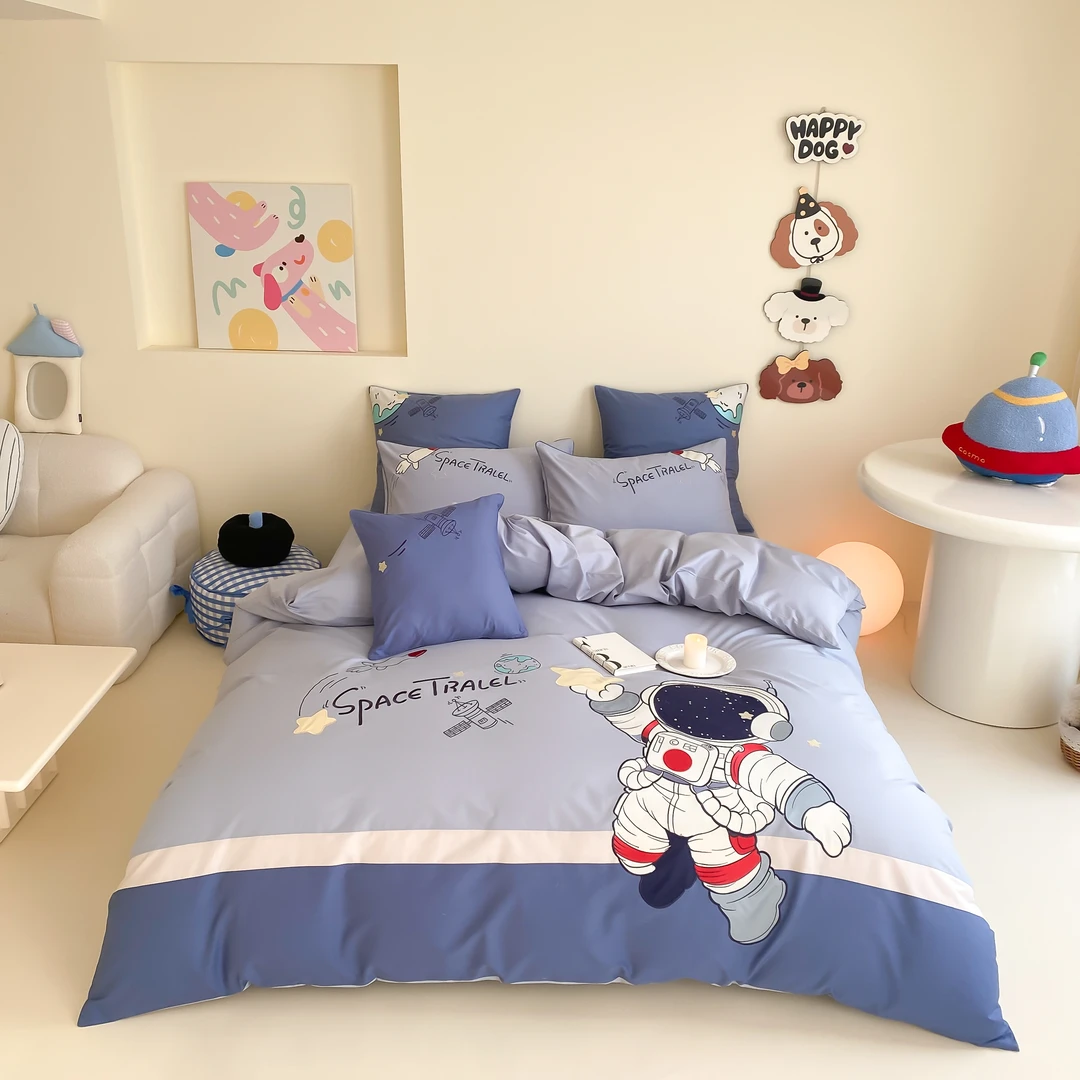 航天梦 可爱宇航员全棉四件套男孩 卡通纯棉儿童被套三件套床品