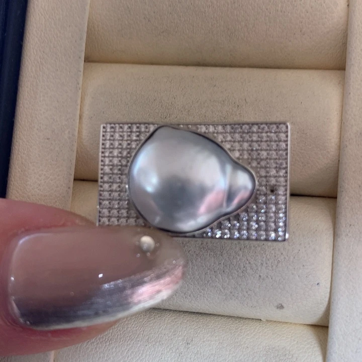 银S925镶嵌戒指海水珍珠