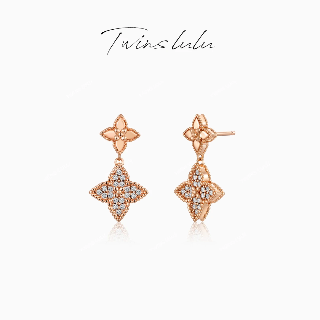 TWINS LULU 流光风 经典轻奢气质时尚氛围感四叶耳环TSL2136