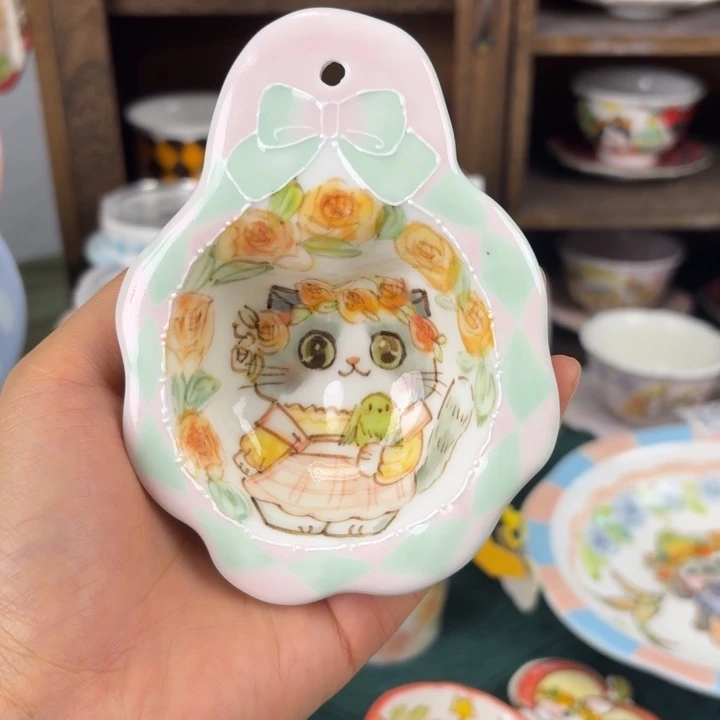 春日粉绿配色小猫咪豆勺