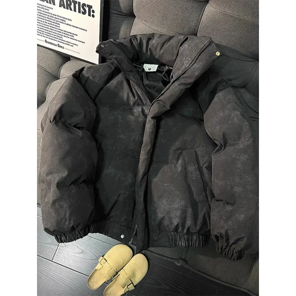 美式扎染立领脏脏棉服男款冬季加厚保暖面包服高级感情侣棉衣外套