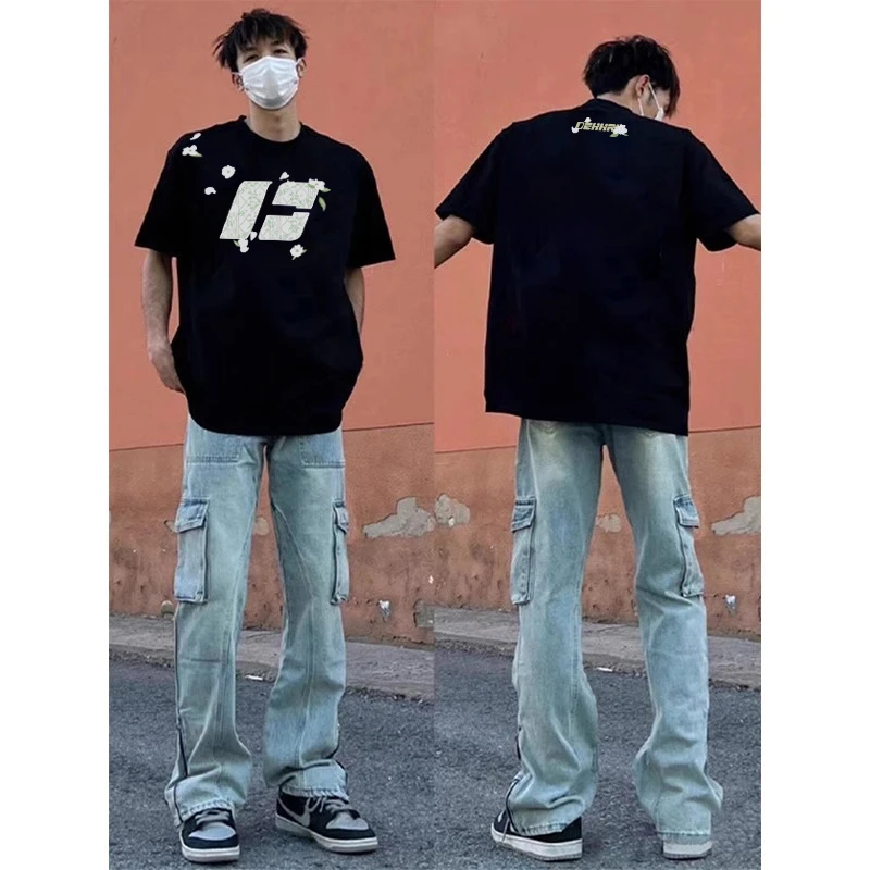 labzaa美式设计感创意字母印花纯棉短袖t恤男女夏季休闲情侣上衣