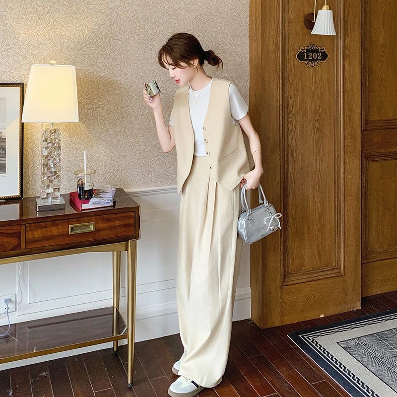 休闲气质百搭马甲阔腿裤套装女春秋温柔风ootd穿搭爆款流行三件套