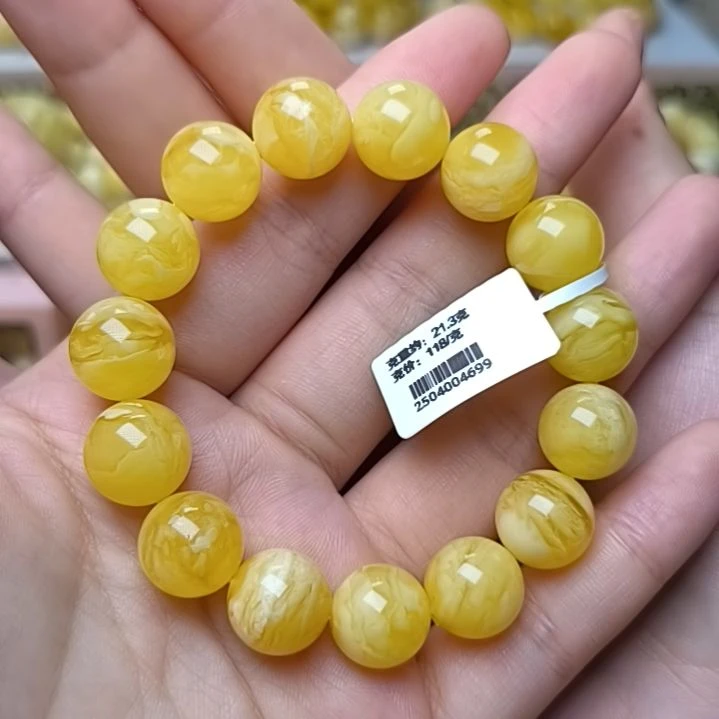 未镶嵌蜜蜡手串13加虎皮妖花圆珠手串