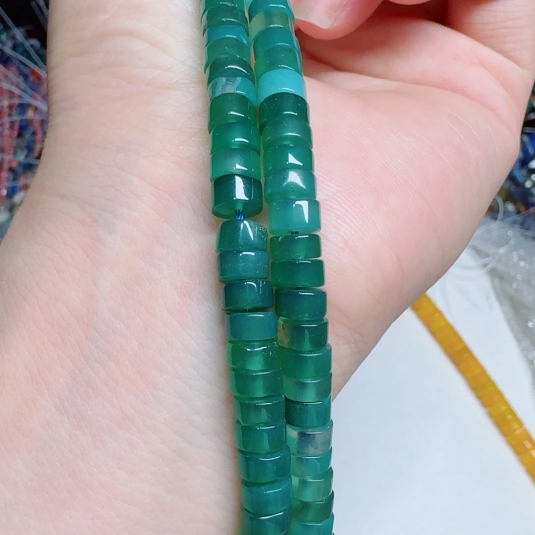 玛瑙/玉髓合金珠宝半成品8绿玛瑙跺珠一条