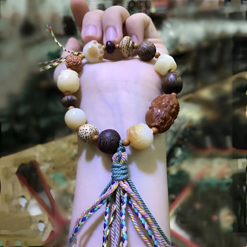 合金木质手链 【小豆梨手作】单款手串链接百搭复古民族风雕刻镶嵌