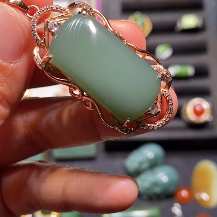 和田玉（碧玉）银S925镶嵌颈饰