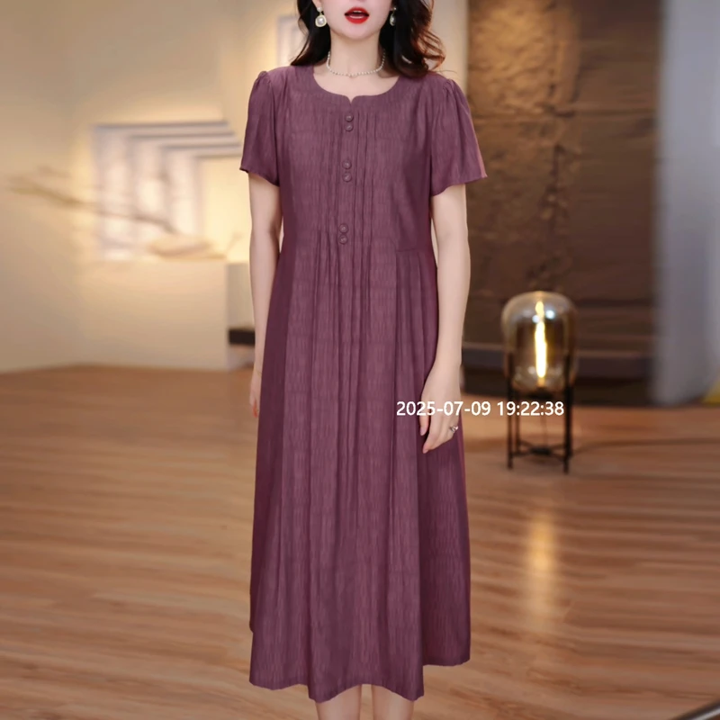 高档简约宽松连衣裙2025夏季新款妈妈装洋气减龄遮肚显瘦中长裙潮