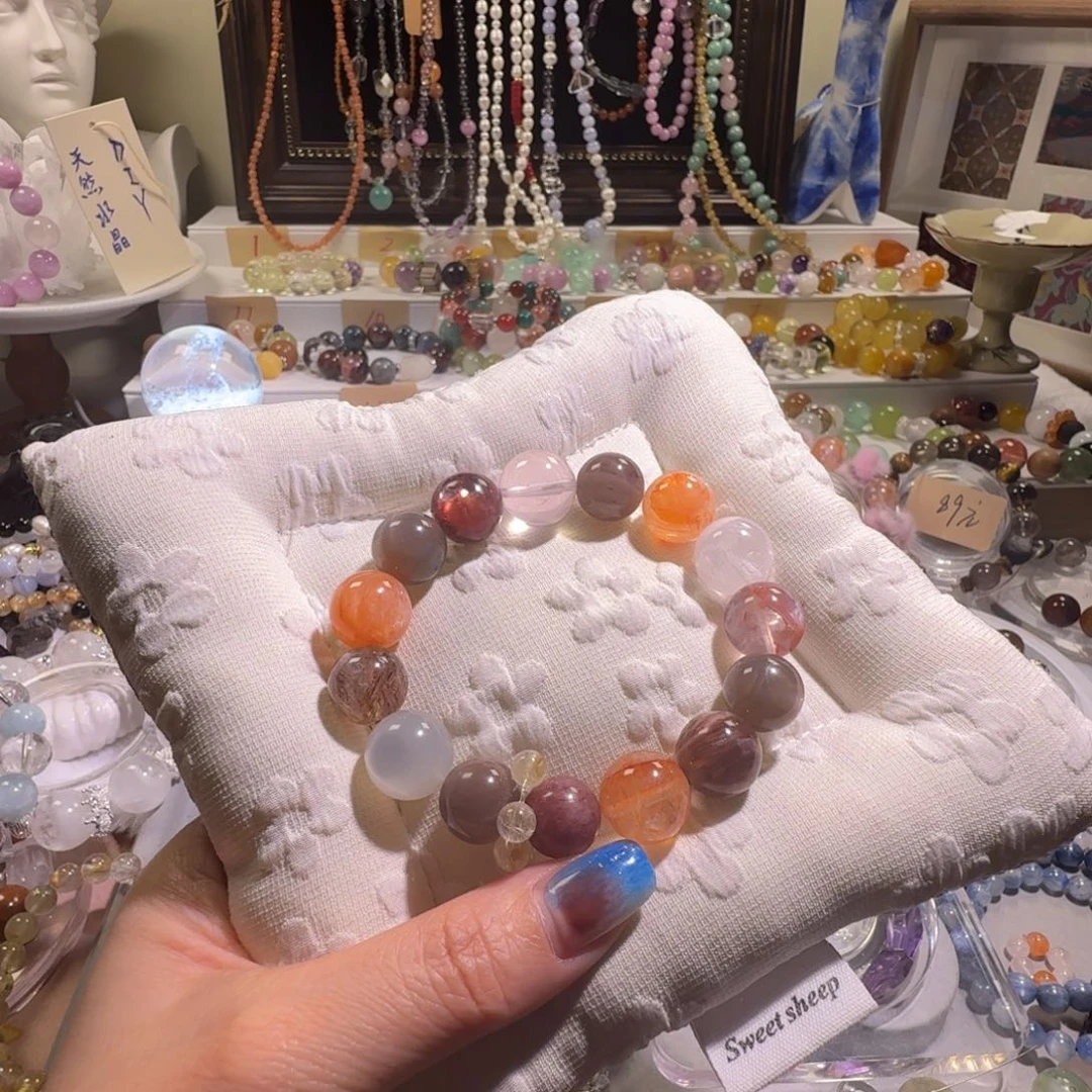 水晶未镶嵌手链橙色系水晶手串13+