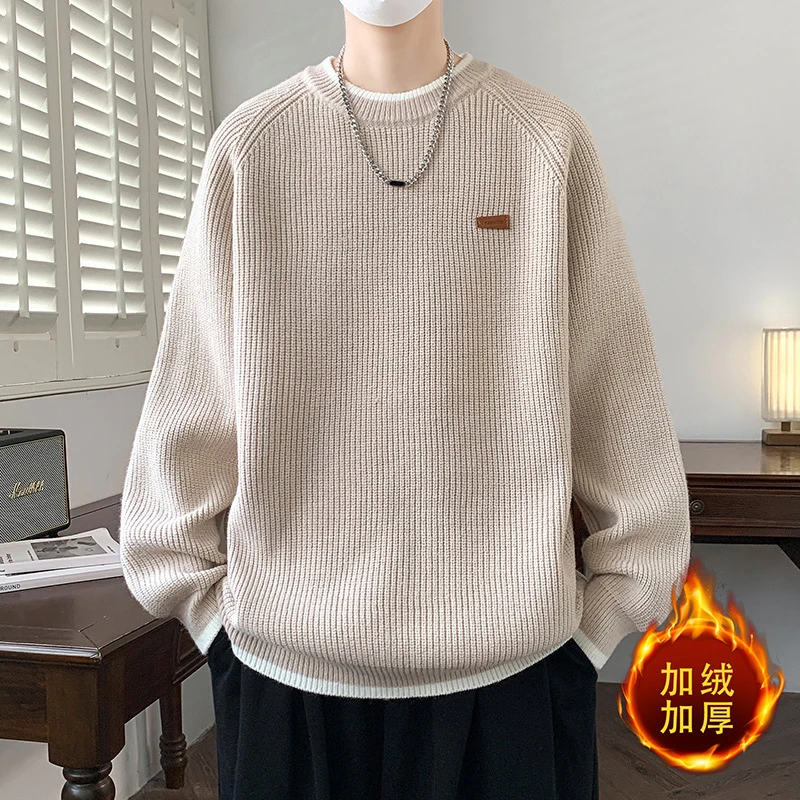 蓉蓉秋冬潮流ins款毛衣男士菱格针织衫宽松圆领百搭打底衫