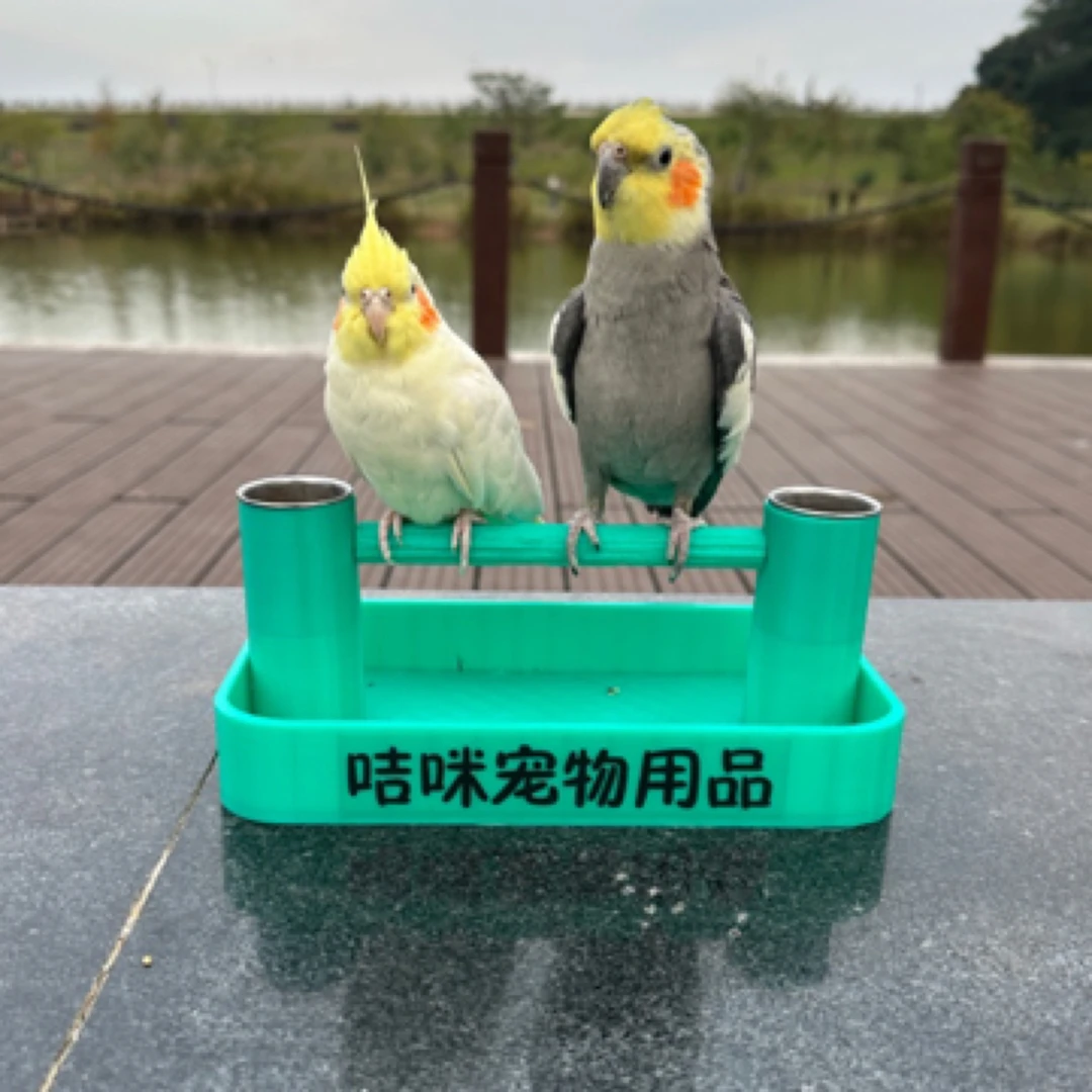 牡丹虎皮玄凤鹦鹉站架带双食盒小鸟训练定点站台互动平台桌面架子
