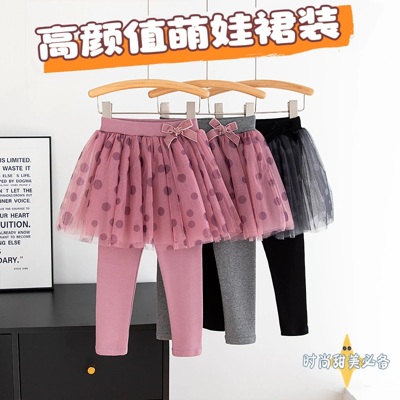 巴拉巴拉男孩女孩秋春女童裙裤 百儿童裙裤 假两件圆点女童保暖裤