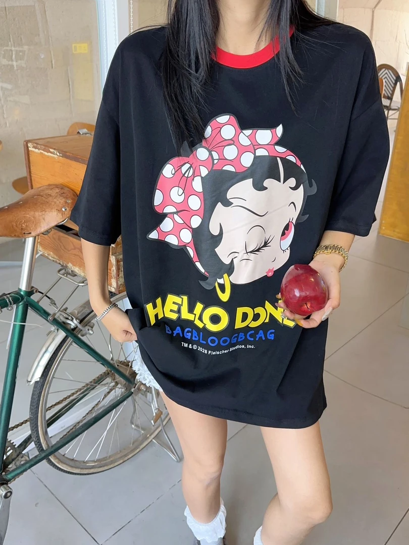 0294【春季新款】娇羞大头贝蒂宽松慵懒休闲圆领短袖