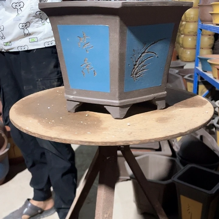 32蓝色六方花盆花盆