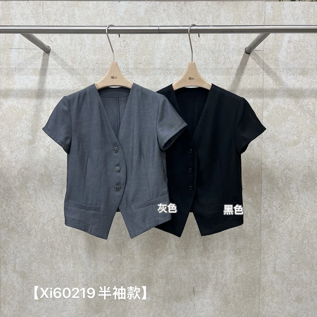 鑫燃KIKi 气质西装垂感高级感半袖款上衣 60219 XI
