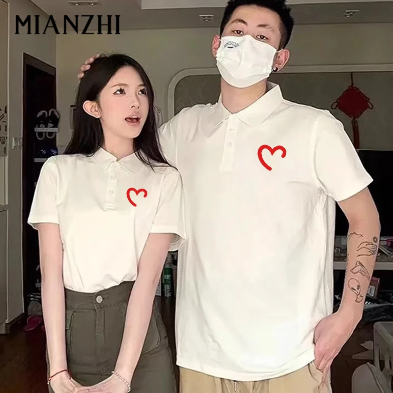 七夕礼物结婚登记情侣装爱心短袖polo衫男女同款夏季潮牌日系百搭