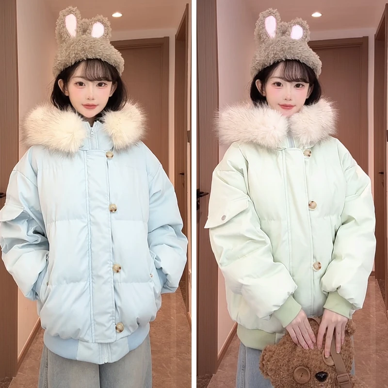 2025冬季新款棉衣棉服oversize插肩袖加厚大毛领外套