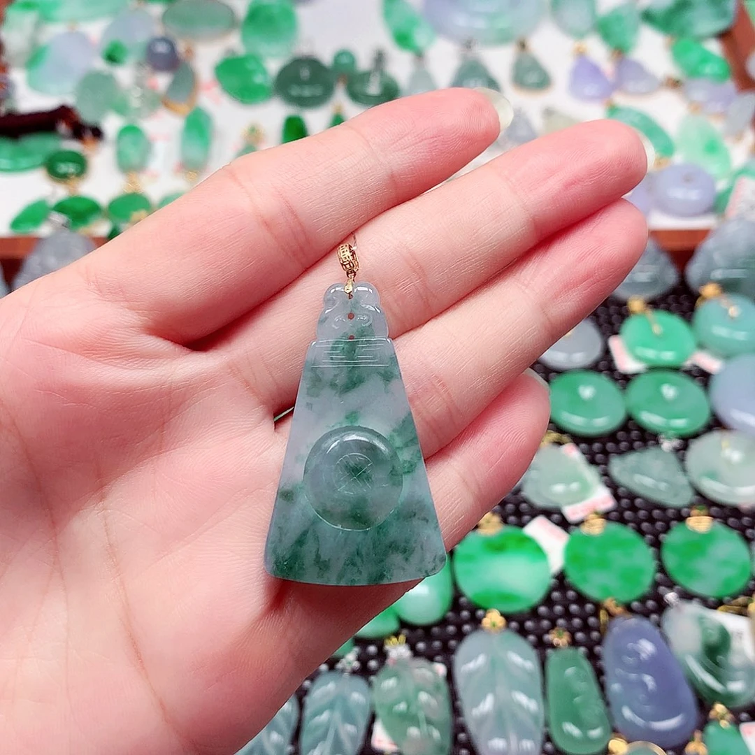 翡翠18K金镶嵌吊坠(不含链)