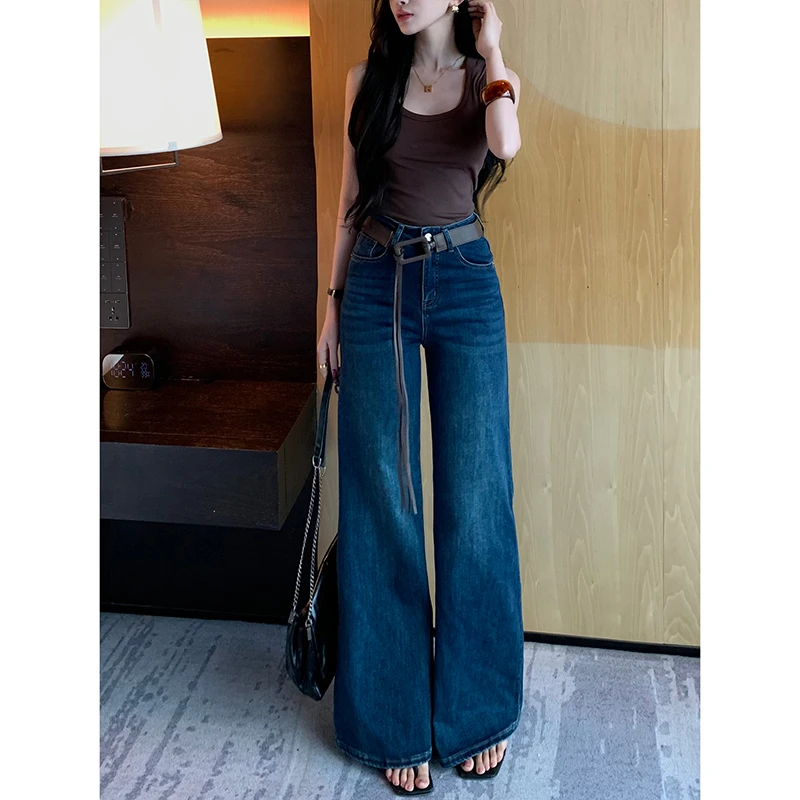 气质百搭不贴腿微喇牛仔裤女2025秋季高腰宽松弹力显瘦御姐裤0113