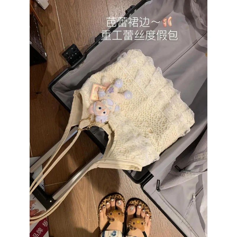 韩系百搭蕾丝仙气单肩包女2025春夏新款小众时尚高颜值通勤托特包