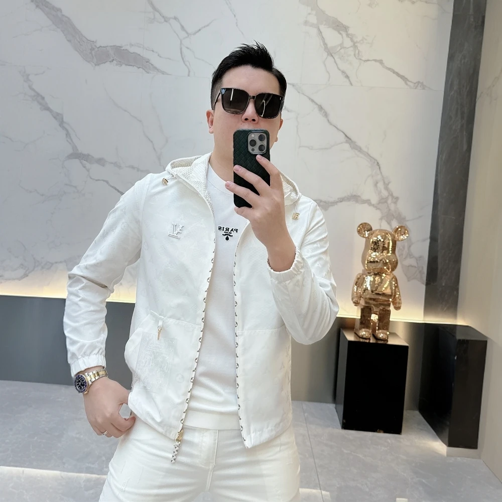 法帝卡尔克欧货潮牌网红印花连帽夹克男时尚修身百搭休闲短款外套