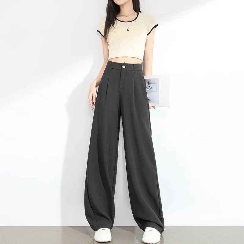 莱赛尔天丝亚麻西装裤女夏季薄款宽松垂感防晒直筒阔腿休闲长裤子