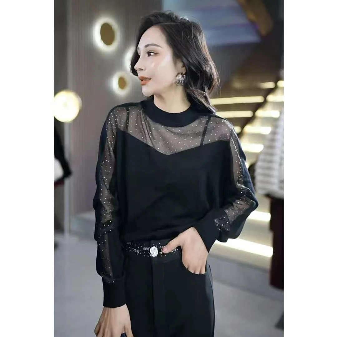 时尚气质百搭镂空烫钻细羊毛中领半高领女士打底毛衫毛衣3my03203