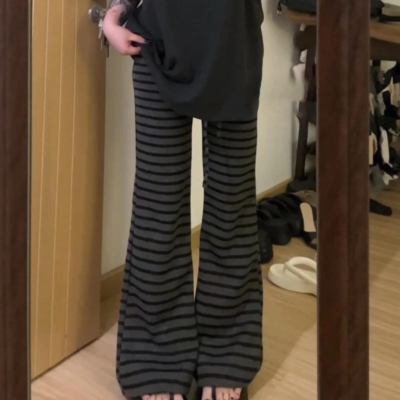 条纹微喇裤子女款休闲裤运动裤长裤子宽松bf慵懒风防晒裤遛弯裤