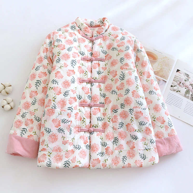 纯手工棉花棉衣棉服女冬季国风棉袄保暖印花碎花复古中式.