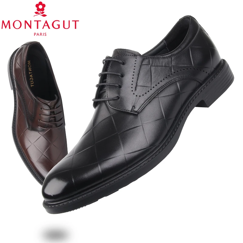 梦特娇男鞋春秋新款英伦风尖头皮鞋男商务正装系带婚宴结婚新郎鞋