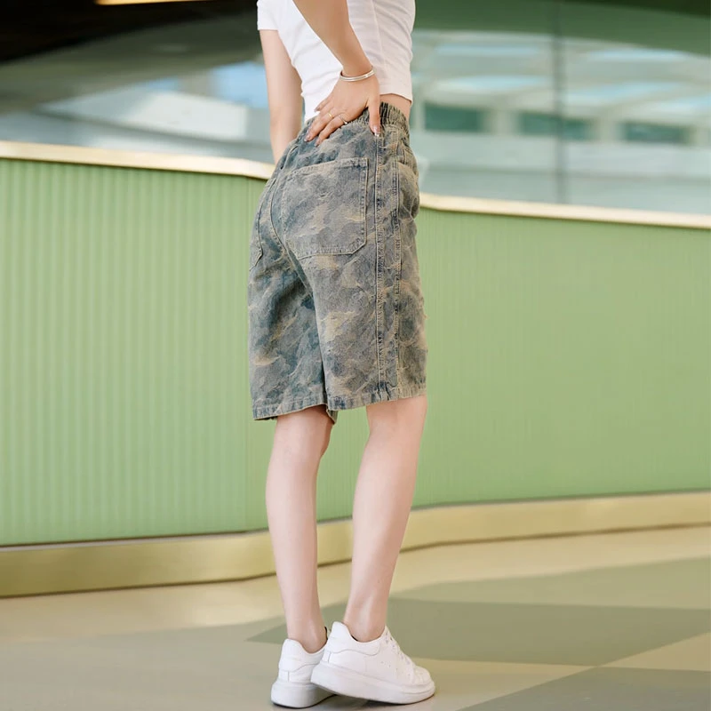 美式复古夏季潮流薄款百搭水墨痞帅水洗宽松五分男士直筒牛仔短裤