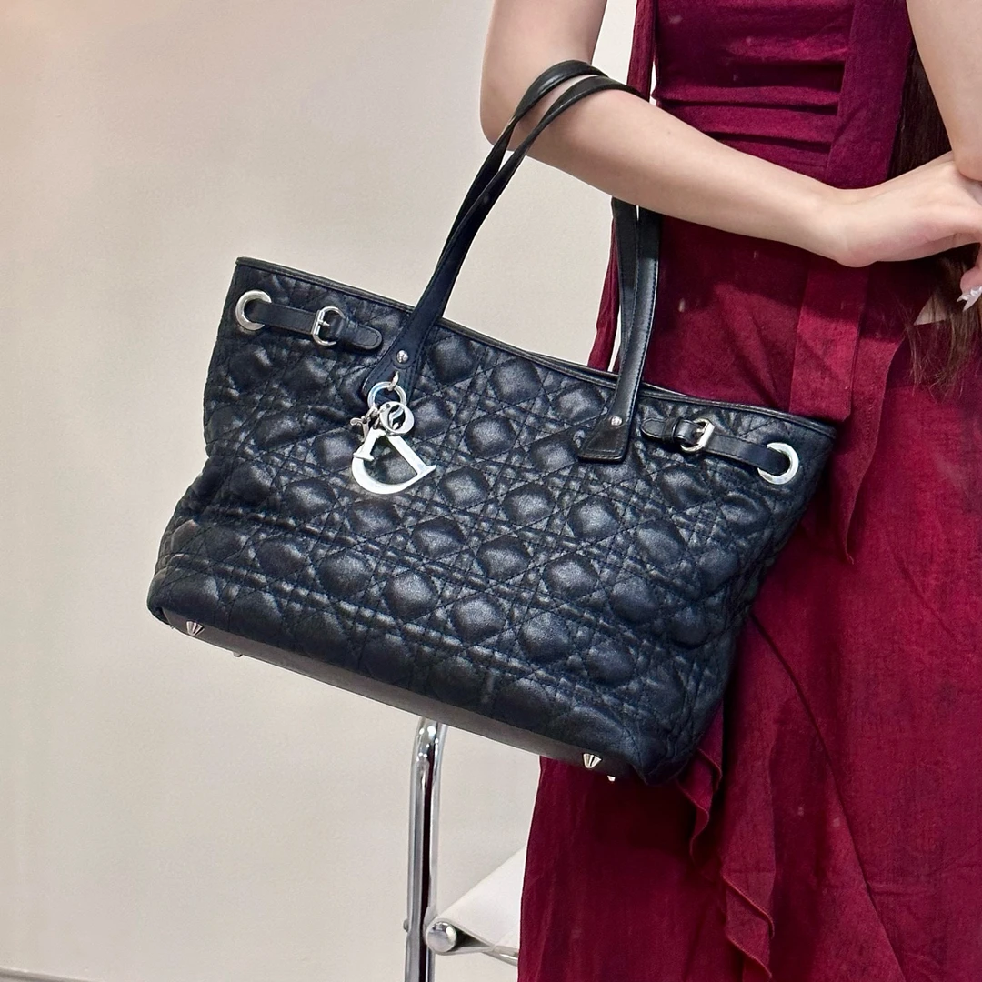 95新 DIOR/迪奥 dior 黑银戴妃托特单肩包
