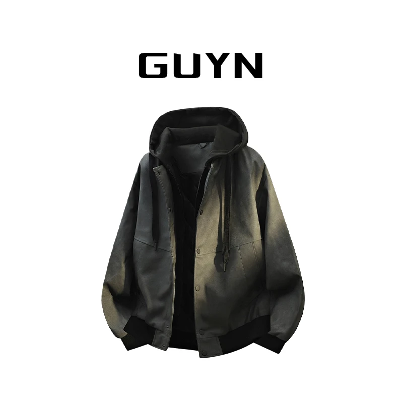 【品牌正品现货】GUYN秋冬季潮流宽松百搭连帽男装加厚保暖夹克外套