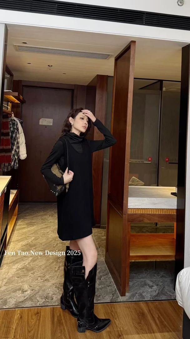 初秋高领针织长袖打底衫2025新款简约上衣内搭