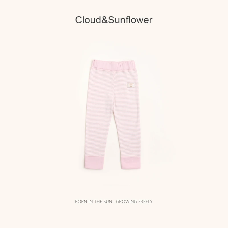 【云朵小葵】女童秋季新款贴布小熊条纹高腰保暖打底裤1114665