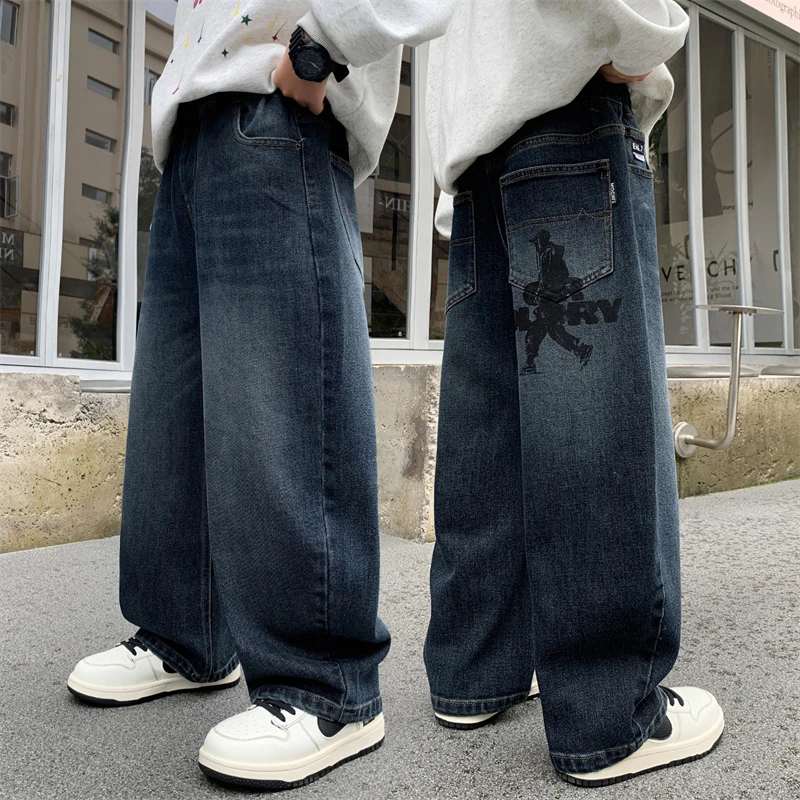 男童裤子春秋新款直筒儿童牛仔裤中大童长裤秋装季胖孩阔腿潮宽松