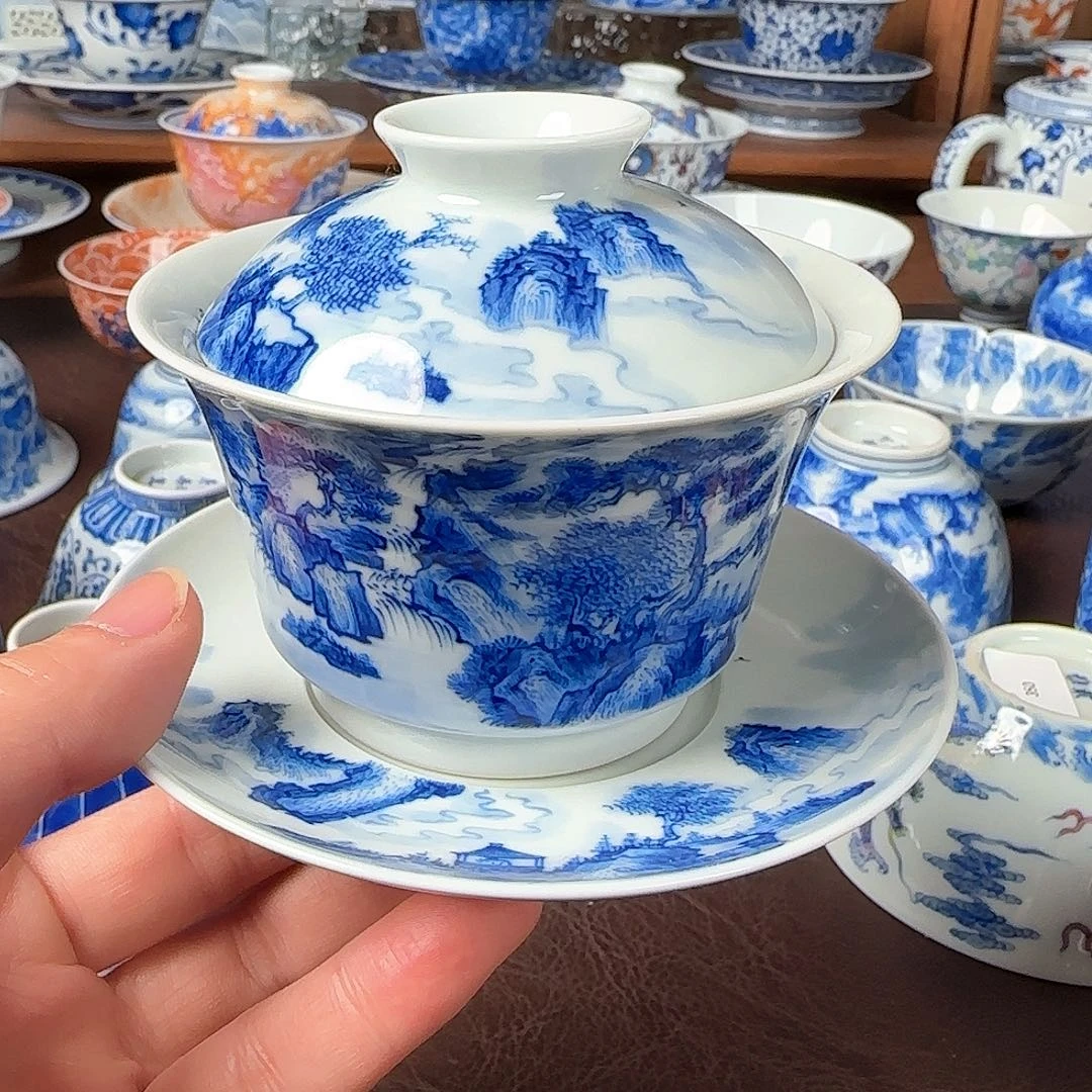 杯青花釉下三才盖碗