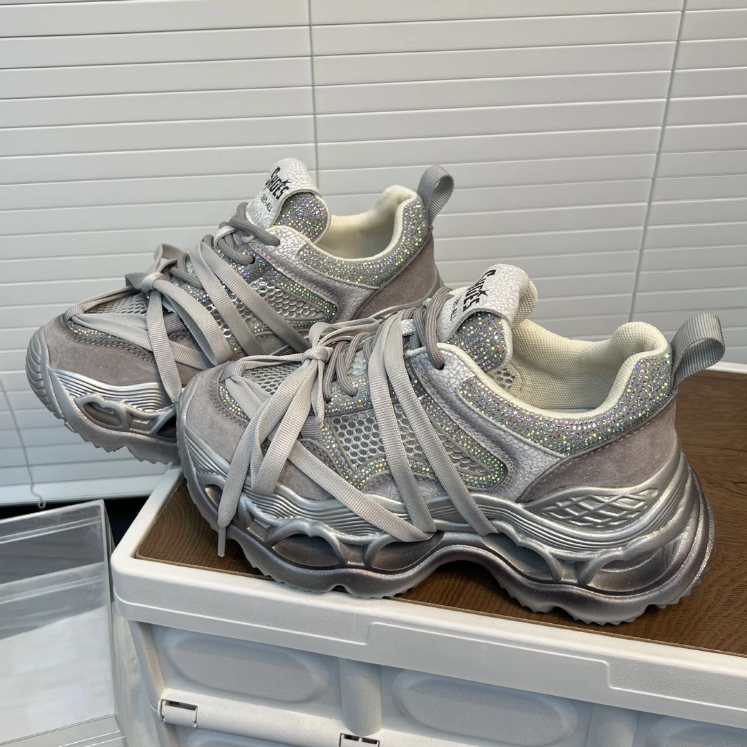 欧系老爹鞋女2025新款厚底增高休闲鞋子ins潮百搭网面运动鞋女鞋