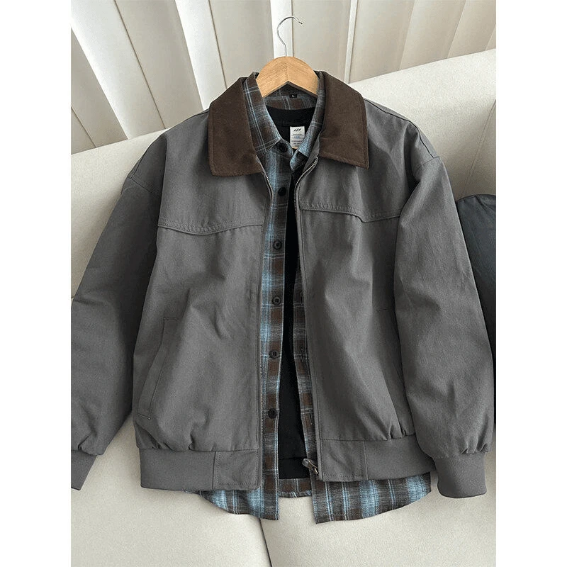 秋冬加棉底特律工装夹克男宽松休闲美式翻领飞行员外套情侣棒球服