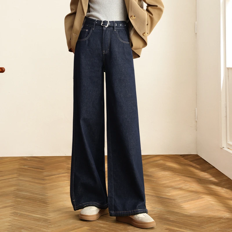 【嬉皮少女】丹宁蓝2025春季新款高腰宽松A版百搭直筒裤Y67895MT
