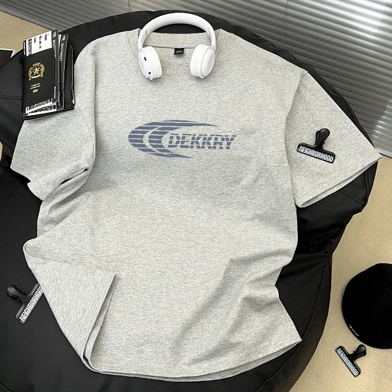 Dekkry夏季男女休闲宽松情侣100%纯棉美式简约个性字母短袖T恤