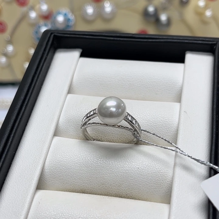 戒指海水珍珠银S925镶嵌9-10mm 78号
