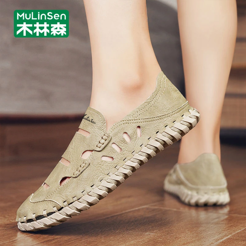 木林森男士凉鞋2025新款夏季外穿开车户外软底防滑耐磨包头沙滩鞋