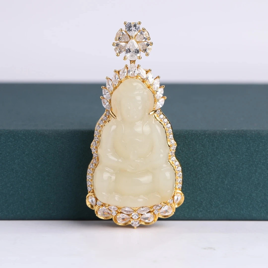 预售新疆和田玉甘黄净瓶观音RB240245尺寸约23*36mm