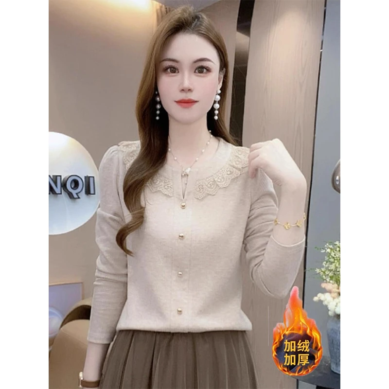 拉夏贝尔时尚毛针织衫女装2025年秋冬新款气质百搭洋气加绒打底衫