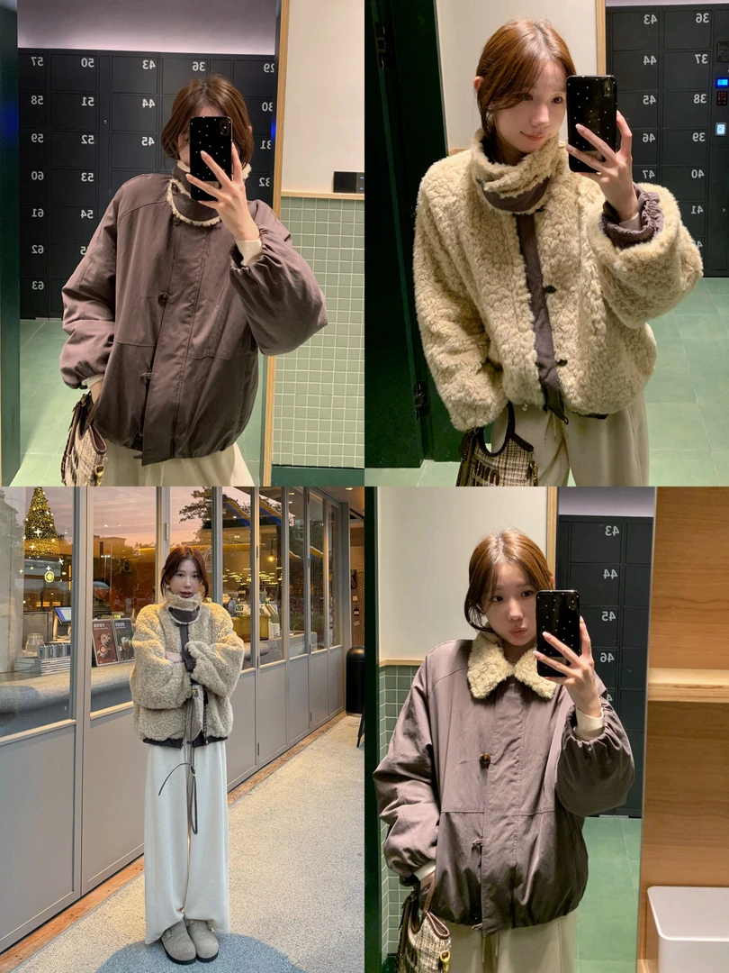 栗子牛角包/两面穿毛毛派克服